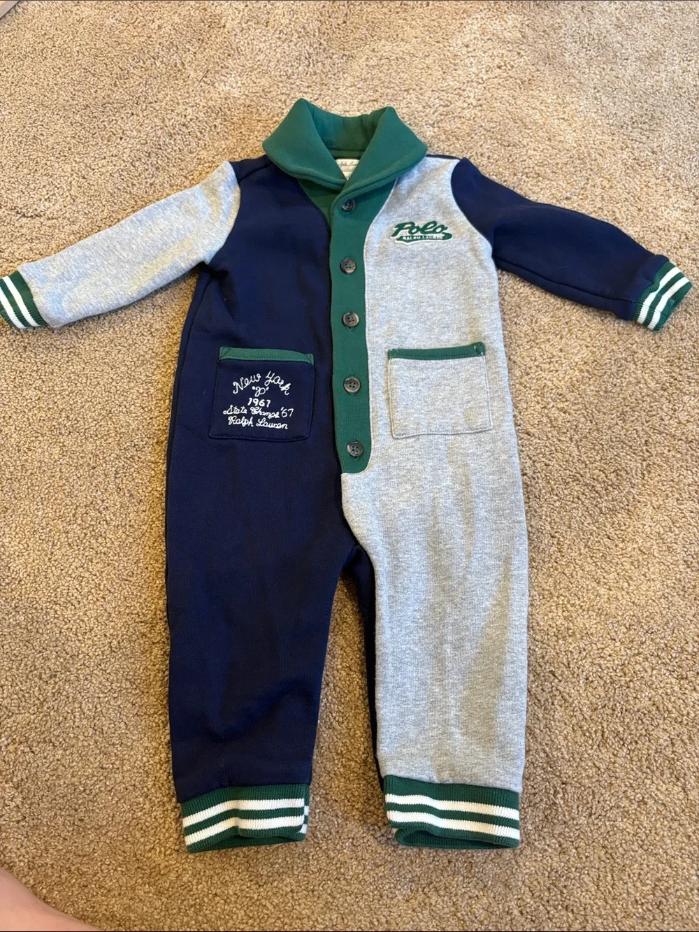 Ralph lauren knit fleece color block coveralls